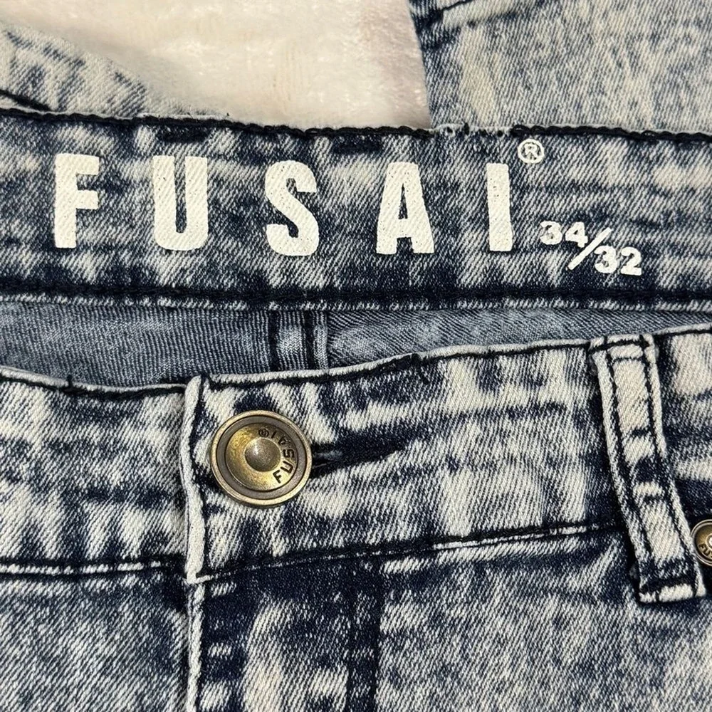 Vintage Fusai Skinny Jeans Men's 34 Moto‎ Denim Acid Wash Stretch Y2K 90's